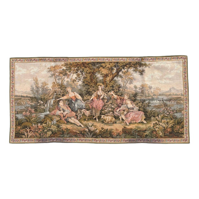 Vintage French Jacquard Tapestry with Gallant Meeting by Jules Pansu, 1970s For Sale