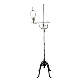 Antique Hand-Wrought Iron Chairside Bridge Lamp, Ca. 1920 For Sale