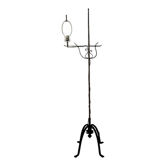 Antique Hand-Wrought Iron Chairside Bridge Lamp, Ca. 1920 For Sale