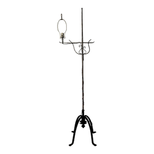 Antique Hand-Wrought Iron Chairside Bridge Lamp, Ca. 1920