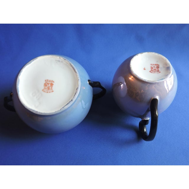 Circa 1930's Bavarian Porcelain Lusterware 17 Piece Tea Set Blue Black