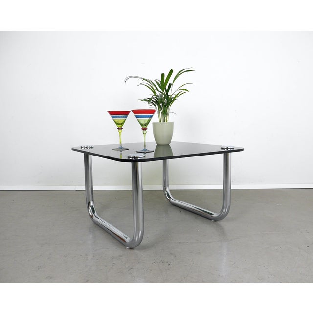 Space Age Coffee Table with Smoked Glass Top and Chrome Runners, Germany, 1970s For Sale - Image 4 of 18