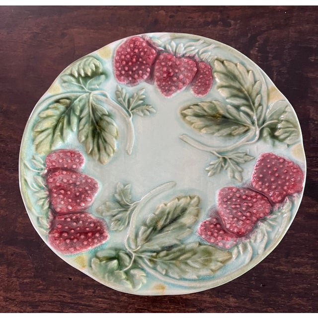 Turquoise Antique French Majolica Decorative Strawberry Plate For Sale - Image 8 of 10