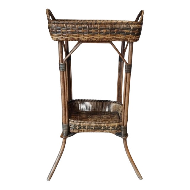 Antique Wicker Side Table, 1890s For Sale