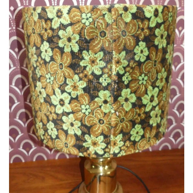 Table Lamp with Luminous Floral Shade in Green Brown, 1070s For Sale - Image 6 of 9