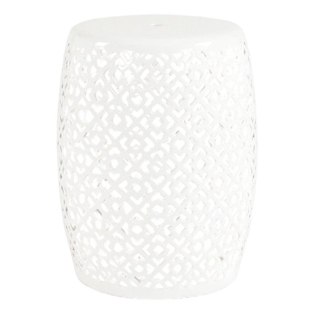 Lorin White Glaze Diamond Pierced Garden Stool For Sale