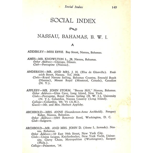 Palm Beach [279] pp. Miami Beach [148] pp. Nassau pp. 149-172 Social Index Associations, Inc. 1954 6 3/4" x 5 1/8"