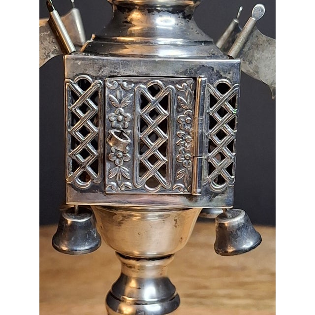 Vintage Sterling Silver Besamim Spice Tower Havdalah Judaica Bells Flags 72g For Sale - Image 10 of 17