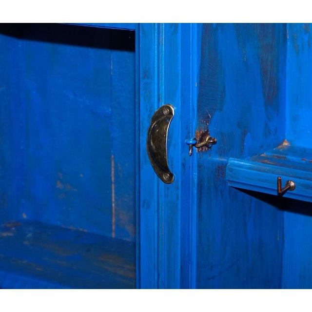 Antique Victorian Vibrant Blue Hand-Painted Kitchen Cupboard For Sale - Image 14 of 18