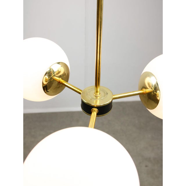 Mid-Century Modern Italian Pendant Light in Brass and Opaline Glass, 1960s For Sale - Image 10 of 15