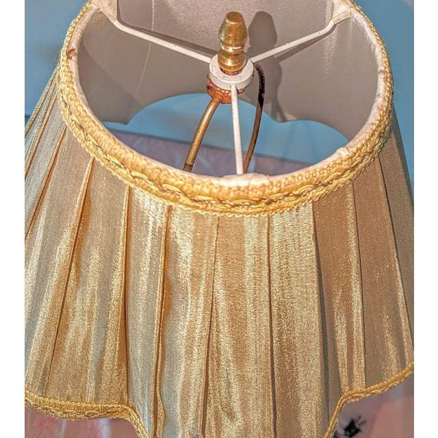 Traditional Vintage Large Brass Candlestick Lamp With Silk Pleated Shade For Sale - Image 3 of 5