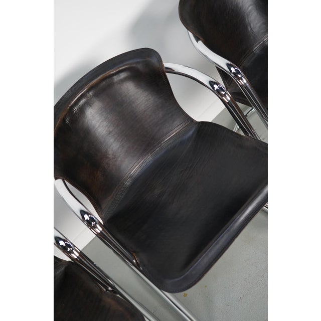 Brown Leather Dining Chairs, 1970s, Set of 4 For Sale - Image 11 of 17