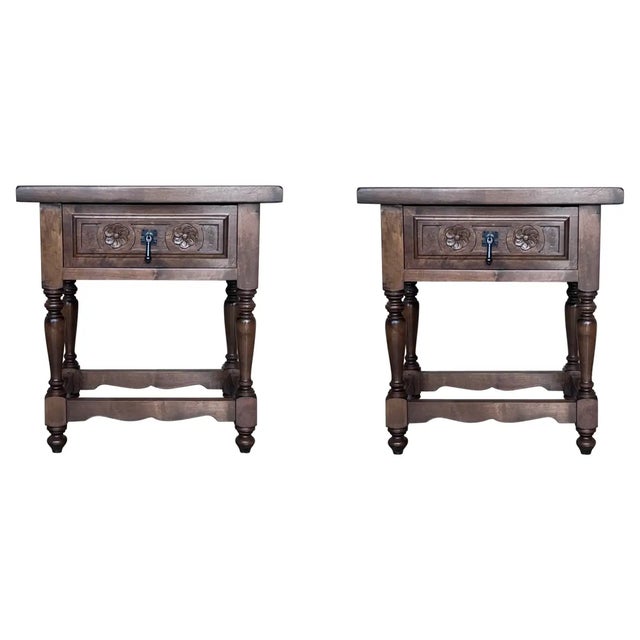 20th Pair of Large Spanish Nightstands or Low Console Tables With Drawer For Sale - Image 10 of 10