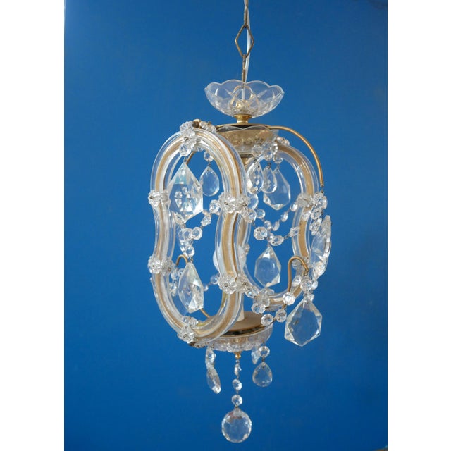Small Vintage Crystal and Glass Chandelier, 1950s For Sale - Image 12 of 12