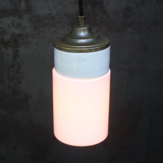 1950s Mid-Century Modern Porcelain and Opaline Glass Pendant Lamp For Sale - Image 5 of 9