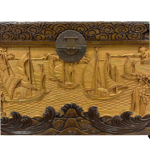 Chinese Early 20th Century Chinese Carved Camphor Wood Hope Chest For Sale - Image 3 of 16