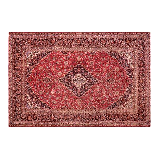 Vintage Hand-Knotted Wool Rug – 9.5 X 13.1 Red & Blue For Sale