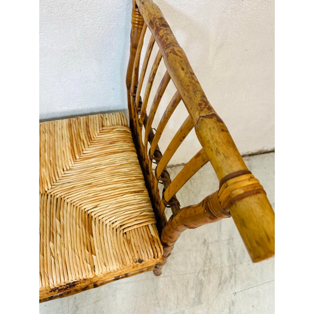Vintage Coastal Rattan Bench For Sale - Image 4 of 8