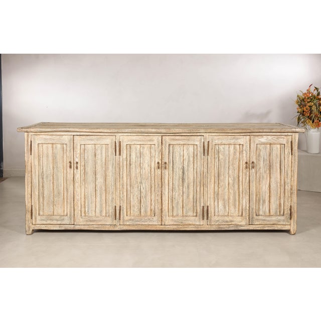 Large Rustic Bleached Wood Six-Door Sideboard Media Cabinet For Sale - Image 12 of 18