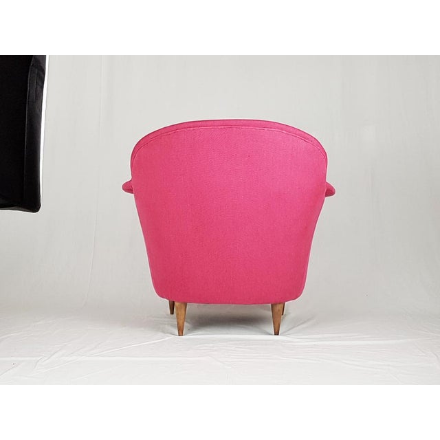 Italian Pink Fabric Upholstered Chair, 1950s For Sale - Image 11 of 14