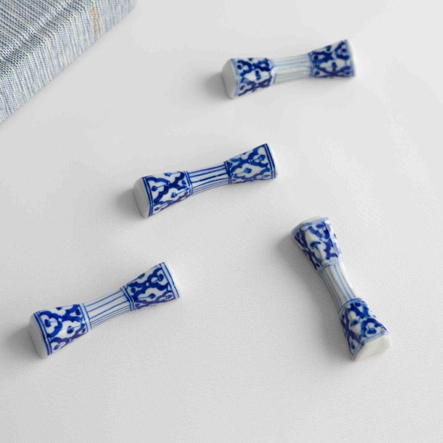 Ceramic Vintage Blue & White Porcelain Chopstick Rests - Set of 4 For Sale - Image 7 of 10