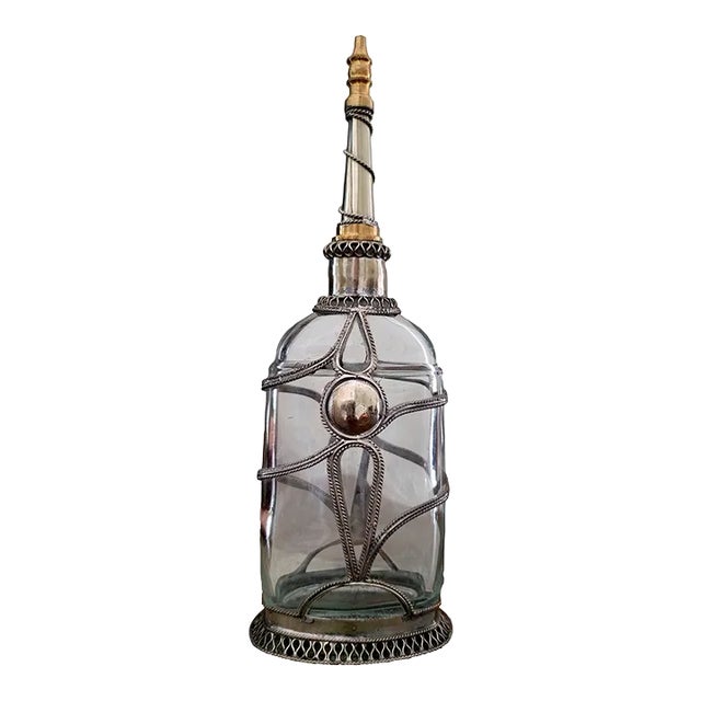 Recycled Vintage Moroccan Perfume Bottle / Clear Glass 1 For Sale