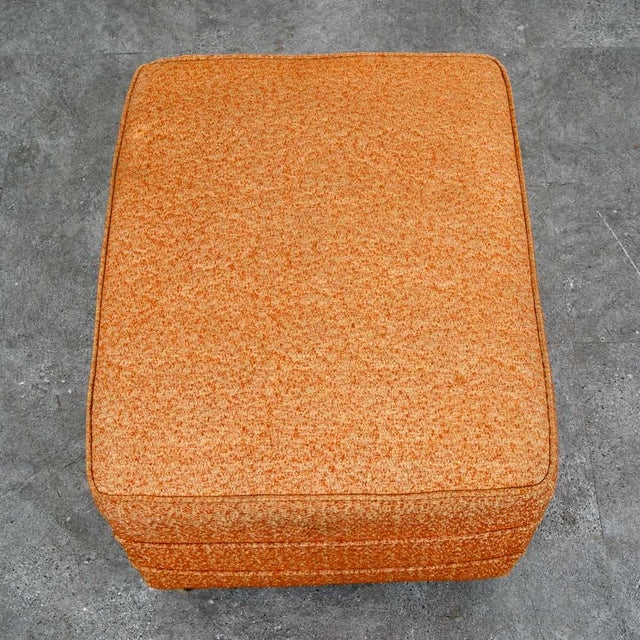 Mid Century Modern Ottoman Stool Rectangular Cushion Orange Vintage Rolling Seat For Sale - Image 11 of 11