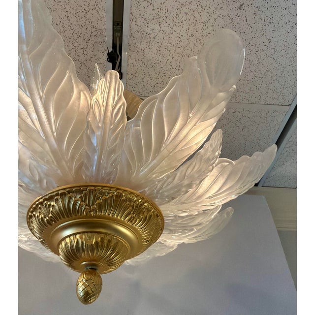 Metal Myran Allan Luxury Lighting Vintage Italian Satin Glass and Gold Semi Flush Mount/Chandelier For Sale - Image 7 of 7