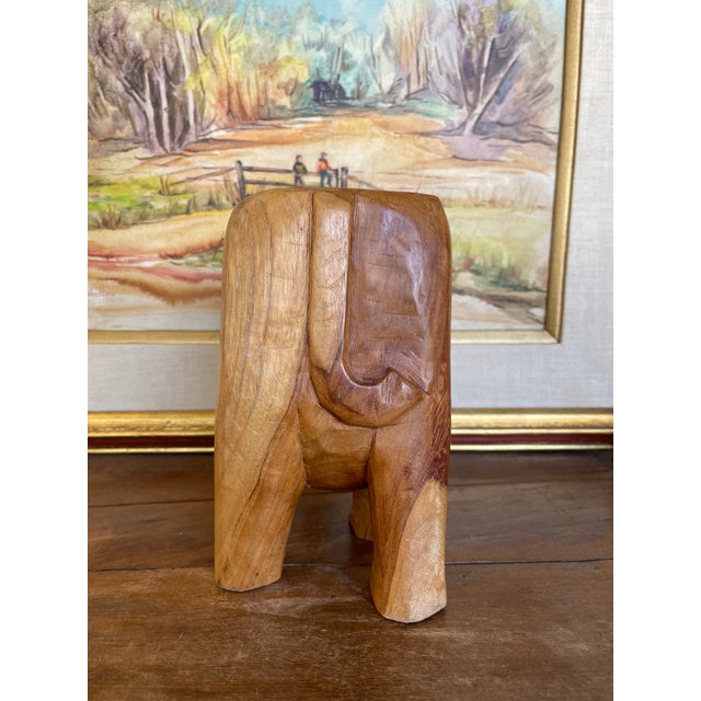 Vintage Hand-Carved Wooden Elephant Sculpture Figurine, Wood Decorative Animal Figure For Sale - Image 11 of 11