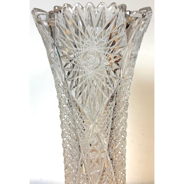 Monumental American Brilliant Period Exhibition Cut Glass Trumpet Vase, Hawkes For Sale - Image 17 of 18