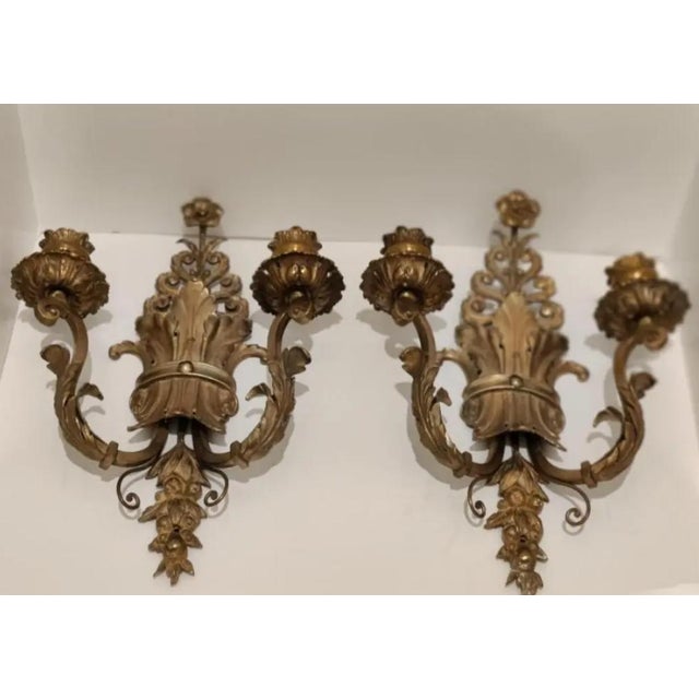 Mid 20th Century Ornate Italian Double Arm Acanthus Leaf Wall Sconces- A Pair For Sale In Atlanta - Image 6 of 13