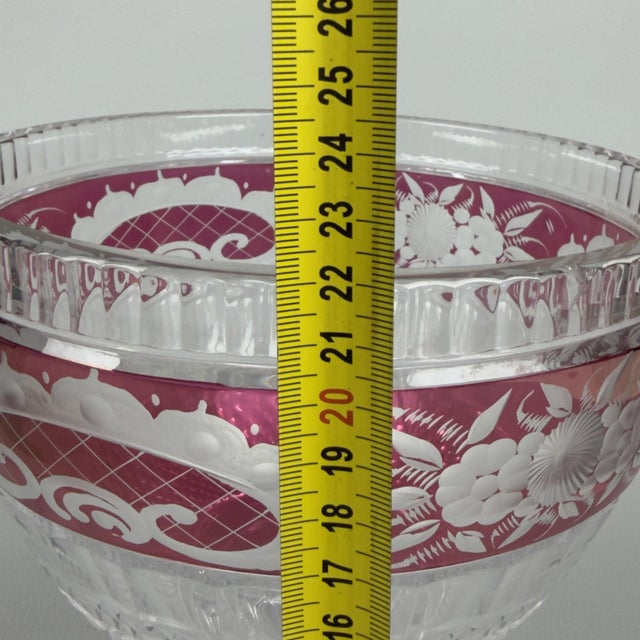 Vintage Bohemian Ruby Red Floral Cut Crystal Centerpiece Vase, 1960s For Sale - Image 10 of 11