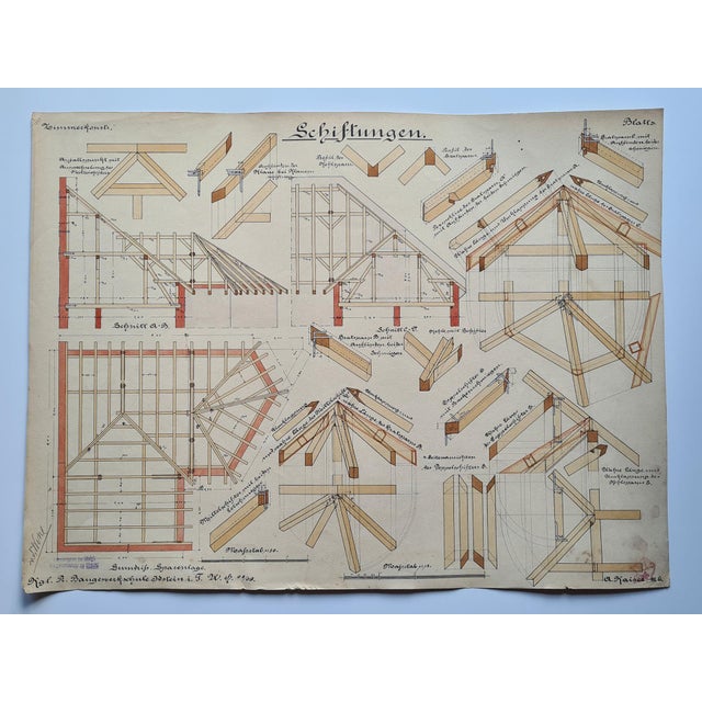 An original, hand-drawn technical and architectural drawing from the early 20th century, originating from the Royal...