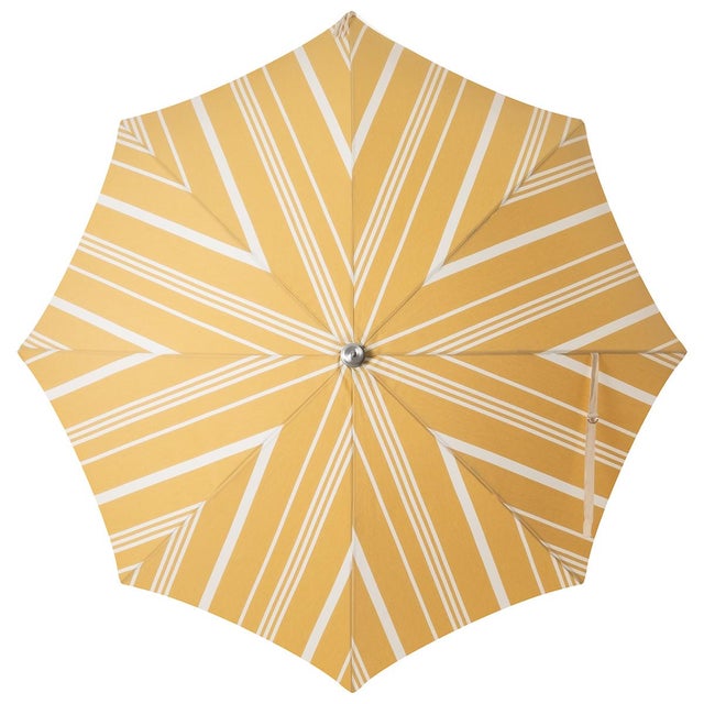 Premium Beach Umbrella Vintage Yellow Stripe with Fringe Chairish