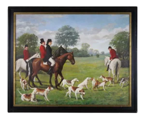 Mid 20th Century English Sporting Painting Fox Hunt Scene Oil Painting Signed Hk Hobbs, Framed