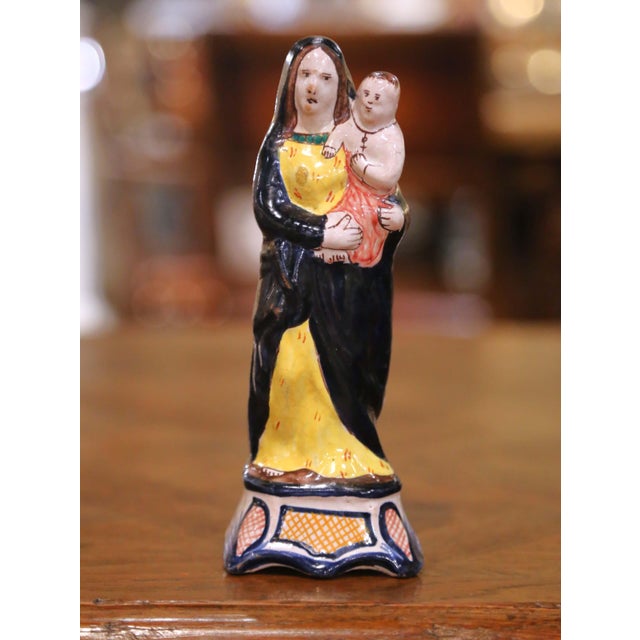 Ceramic 19th Century French Quimper Faience Virgin Mary and St. Anne Figures, Set of Six For Sale - Image 7 of 16