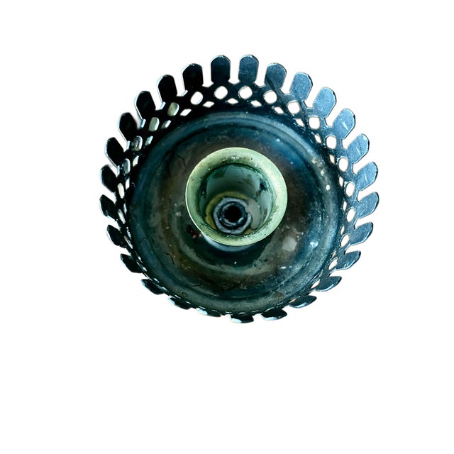 Vintage Brass and Wood Candelabra With Two Hurricane Glass Shades For Sale - Image 17 of 18