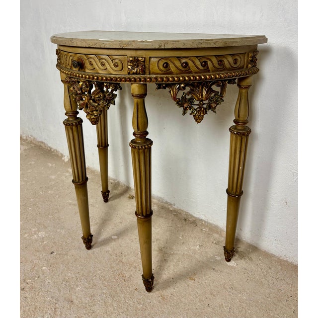 Italian Neoclassical Polychromed Console Table with Marble Top, Mid-20th Century For Sale - Image 16 of 16