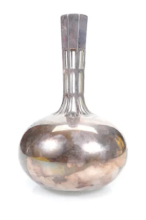 Art Deco Glass Decanter Bottle W/ Heavy Sterling
