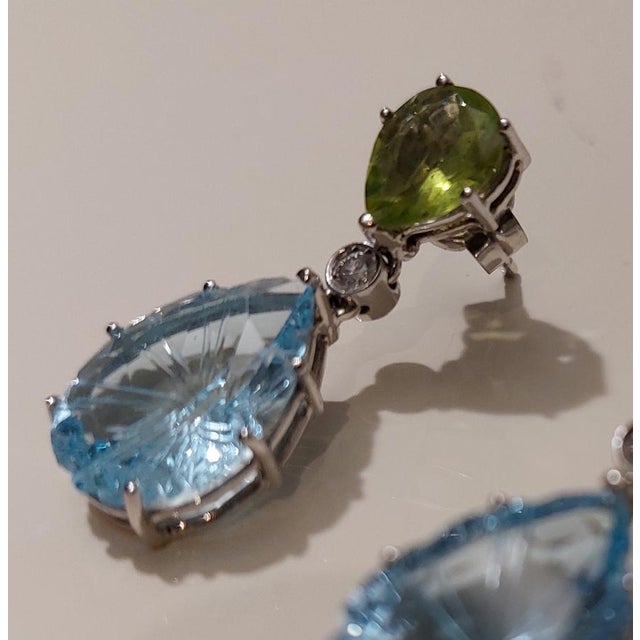 18k/750 White Gold Earrings with Diamonds and Topaz and Peridot, 1990s, Set of 2 For Sale - Image 4 of 18