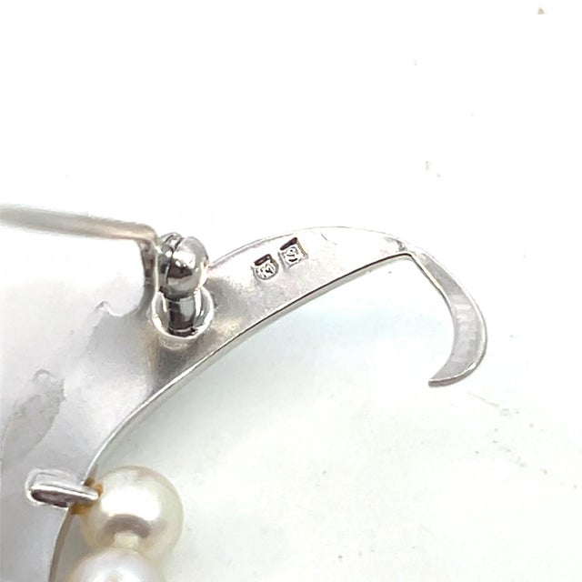 1990s Mikimoto Estate Akoya Pearl Brooch Pin Sterling Silver For Sale - Image 9 of 10