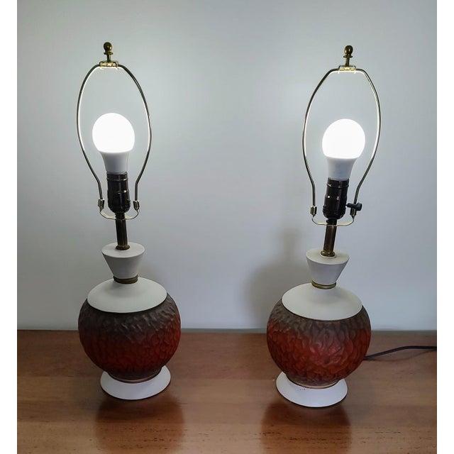 Ceramic 1950s Mid-Century Modern Lamps With Retro Shades - a Pair For Sale - Image 7 of 9