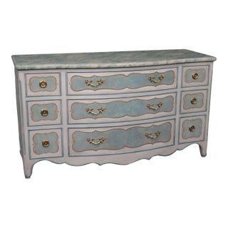 Superb Paint Decorated Baker Attributed French Faux Painted Marble Dresser For Sale