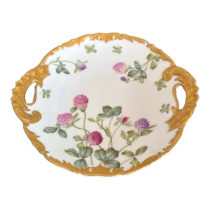 Antique T&V Limoges, France Artist Signed Porcelain Serving Plate Hand Painted Floral Design With Gold Trim