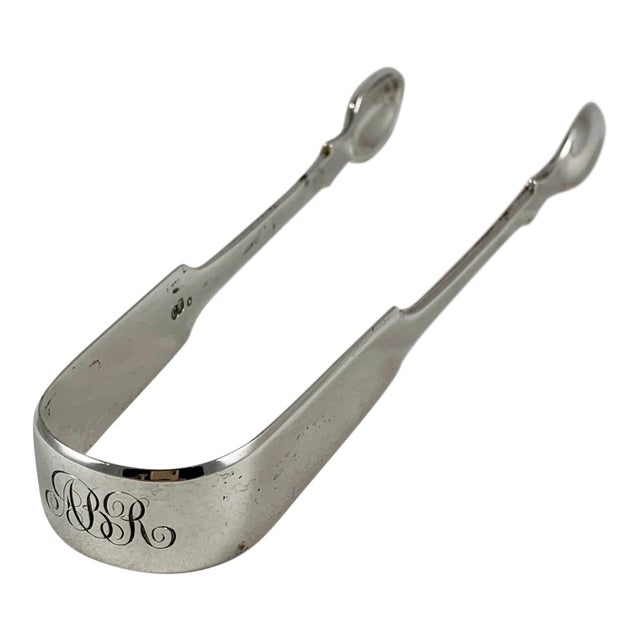 English Sterling Silver Fiddle Pattern Sugar Tongs, Dated 1865 For Sale