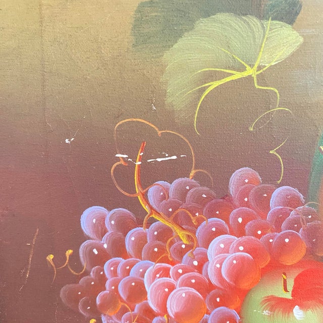 "Wine and Grapes" Still Life Painting on Canvas For Sale - Image 10 of 10