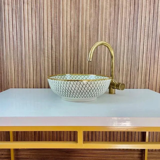 14k Gold Ceramic Bathroom Countertop Round Sink, Custom For Sale - Image 4 of 5