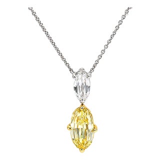 Platinum Fancy Intense Yellow Diamond Necklace For Sale
