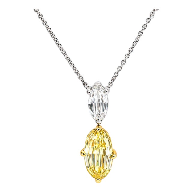 Platinum Fancy Intense Yellow Diamond Necklace For Sale