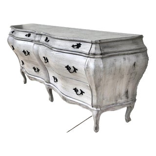 Antique French Serpentine Dresser Distressed For Sale